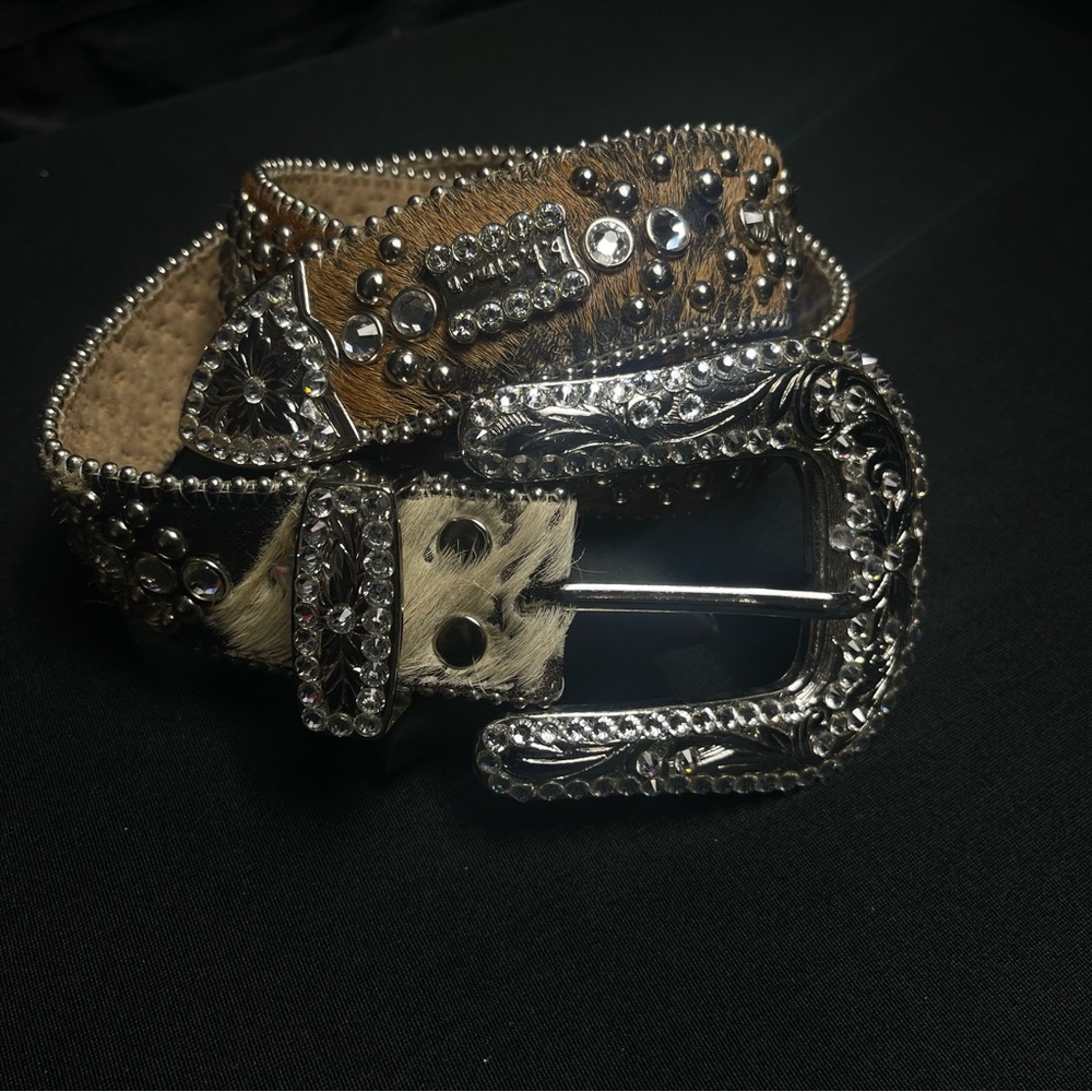 B.B. Simon Tan and Silver Studded Belt